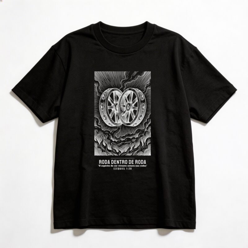 Camiseta Oversized Evangélica Rodas de Ezequiel — Coroa de Vida - preta