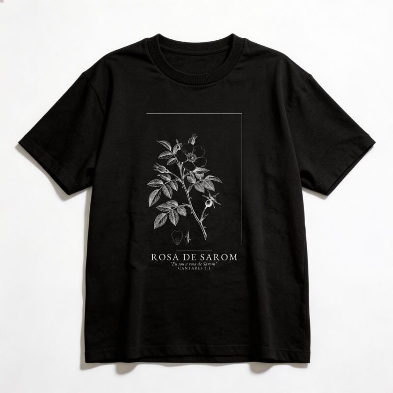 Camiseta Oversized Evangélica Rosa de Sarom — Coroa de Vida - preta