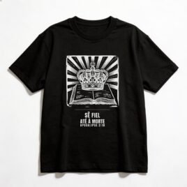 Camiseta Oversized Evangélica Sê Fiel até à Morte — Coroa de Vida - preta