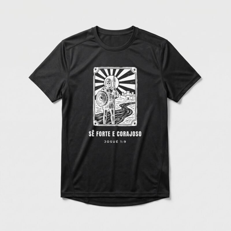 Camiseta Dry Fit Evangélica Sê Forte e Corajoso — Coroa de Vida - preta