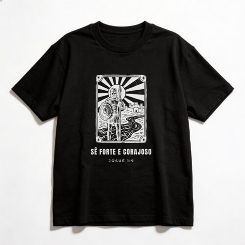 Camiseta Oversized Evangélica Sê Forte e Corajoso — Coroa de Vida - preta
