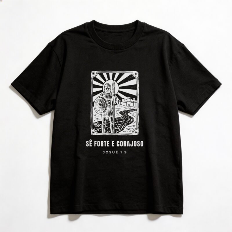 Camiseta Oversized Evangélica Sê Forte e Corajoso — Coroa de Vida - preta