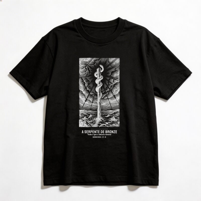 Camiseta Oversized Evangélica Serpente de Bronze — Coroa de Vida - preta