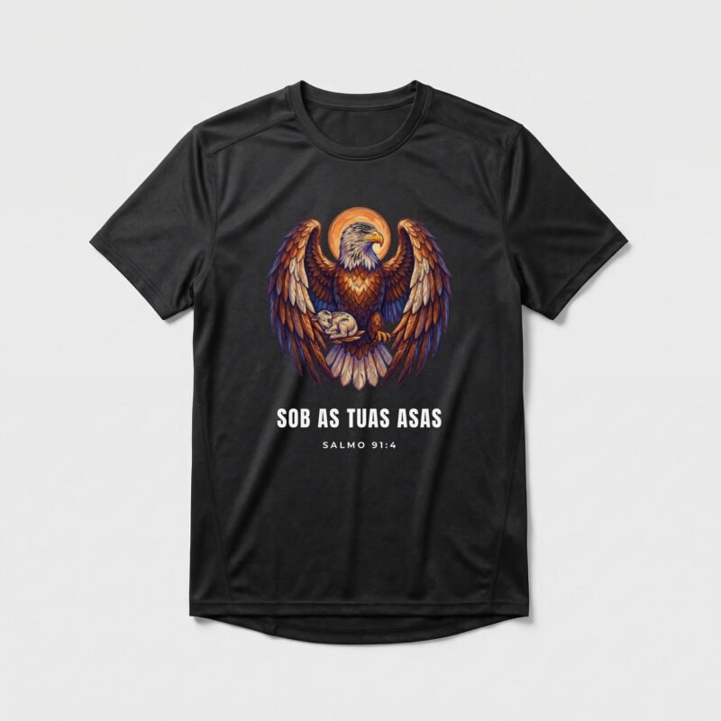 Camiseta Dry Fit Evangélica Sob as Tuas Asas — Coroa de Vida - preta
