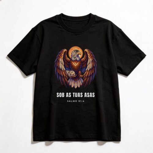 Camiseta Oversized Evangélica Sob as Tuas Asas — Coroa de Vida - preta
