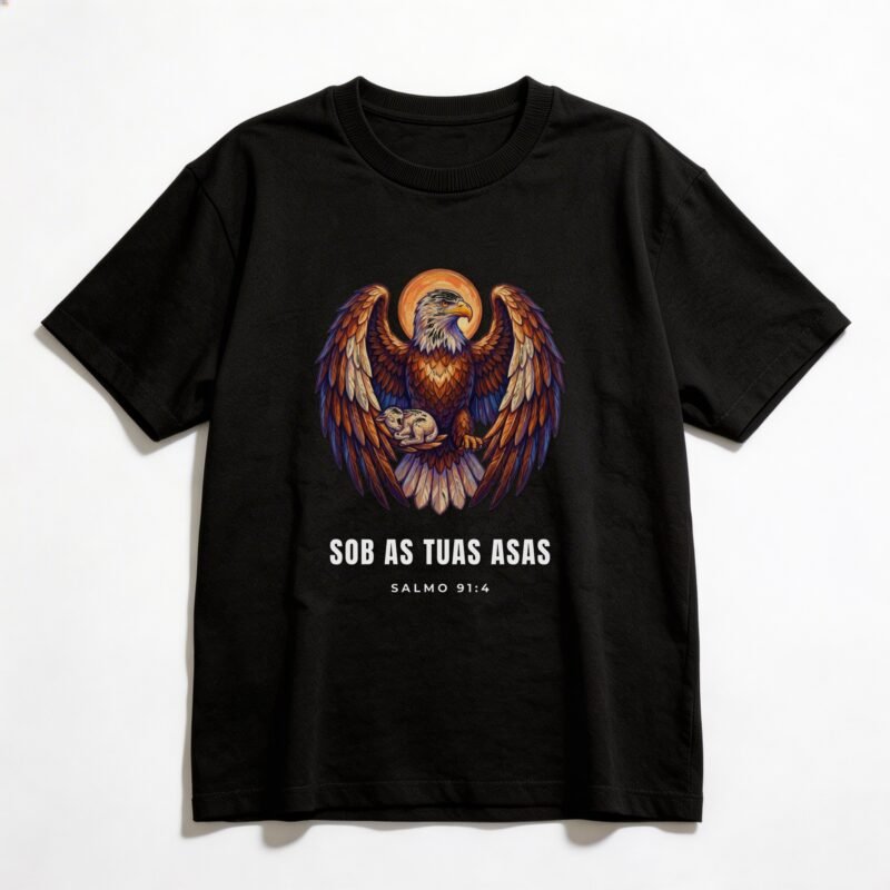 Camiseta Oversized Evangélica Sob as Tuas Asas — Coroa de Vida - preta