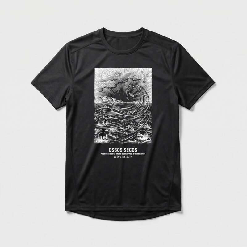 Camiseta Dry Fit Evangélica Vale dos Ossos Secos — Coroa de Vida - preta