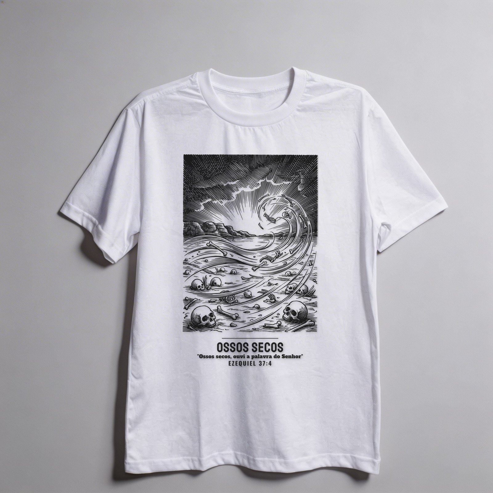 Camiseta Oversized Evangélica Vale dos Ossos Secos — Coroa de Vida - branca