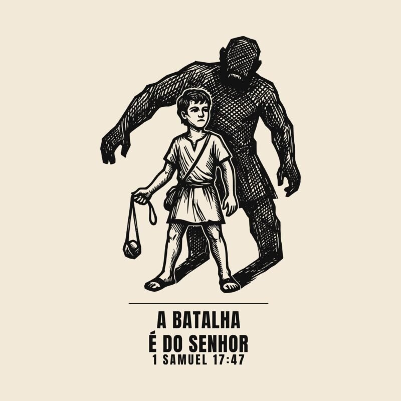 Camiseta evangélica A Batalha é do Senhor — Coroa de Vida - detalhe da estampa
