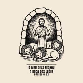 Camiseta evangélica Daniel na Cova dos Leões — Coroa de Vida - detalhe da estampa