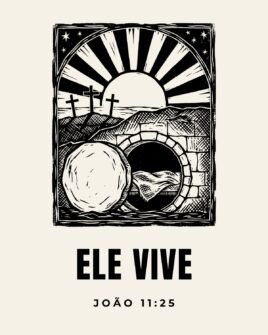 Camiseta evangélica Ele Vive — João 11:25 em xilogravura de cordel - detalhe da estampa