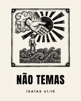 Camiseta evangélica Não Temas — Isaías 41:10 em xilogravura de cordel - detalhe da estampa
