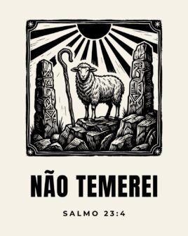 Camiseta evangélica Não Temerei — Salmo 23:4 em xilogravura de cordel - detalhe da estampa