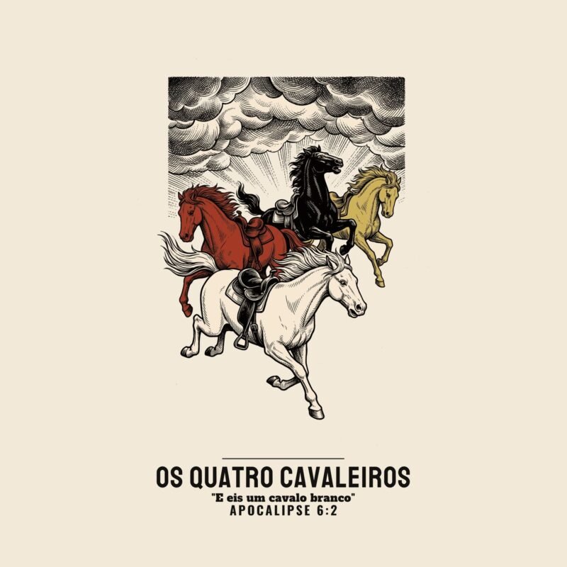 Camiseta evangélica Os Quatro Cavaleiros — Coroa de Vida - detalhe da estampa