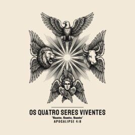 Camiseta evangélica Os Quatro Seres Viventes — Coroa de Vida - detalhe da estampa