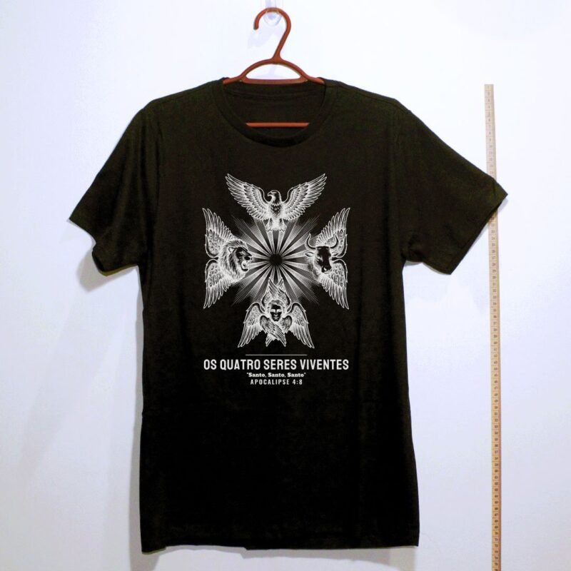 Camiseta evangélica Os Quatro Seres Viventes — Coroa de Vida - preta