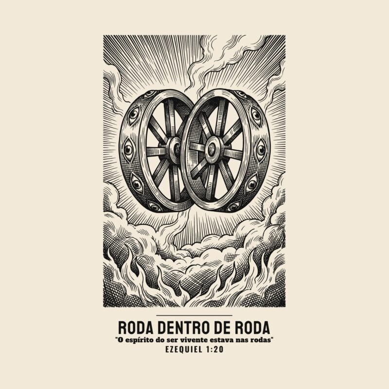 Camiseta evangélica Rodas de Ezequiel — Coroa de Vida - detalhe da estampa