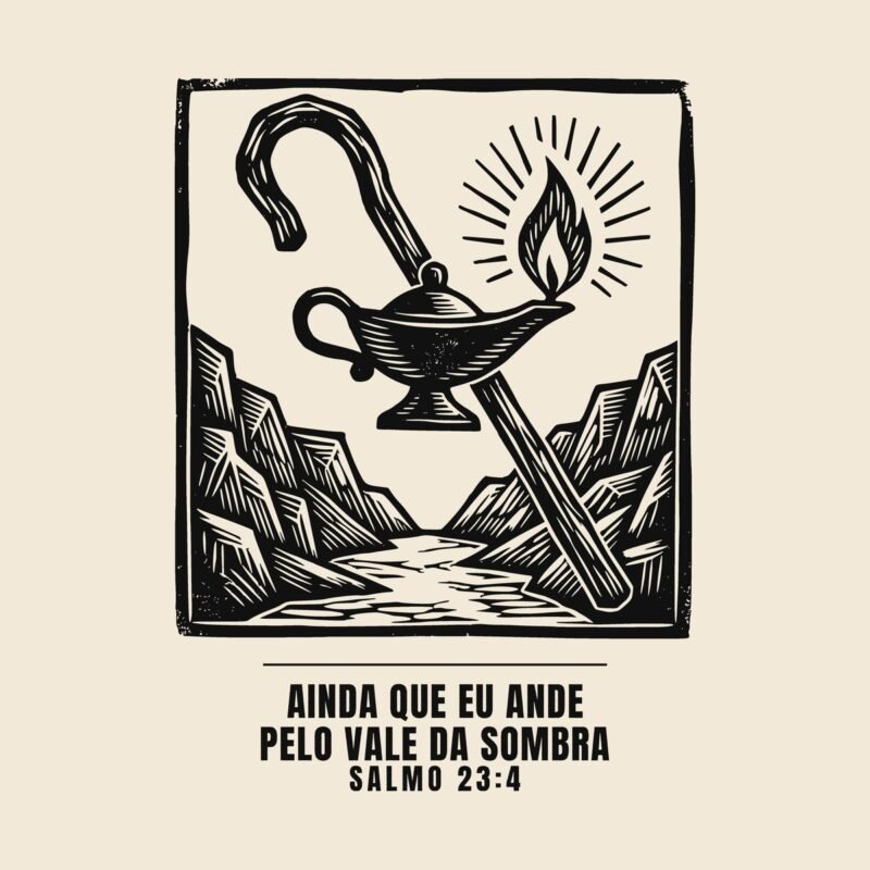 Camiseta evangélica Vale da Sombra — Coroa de Vida - detalhe da estampa